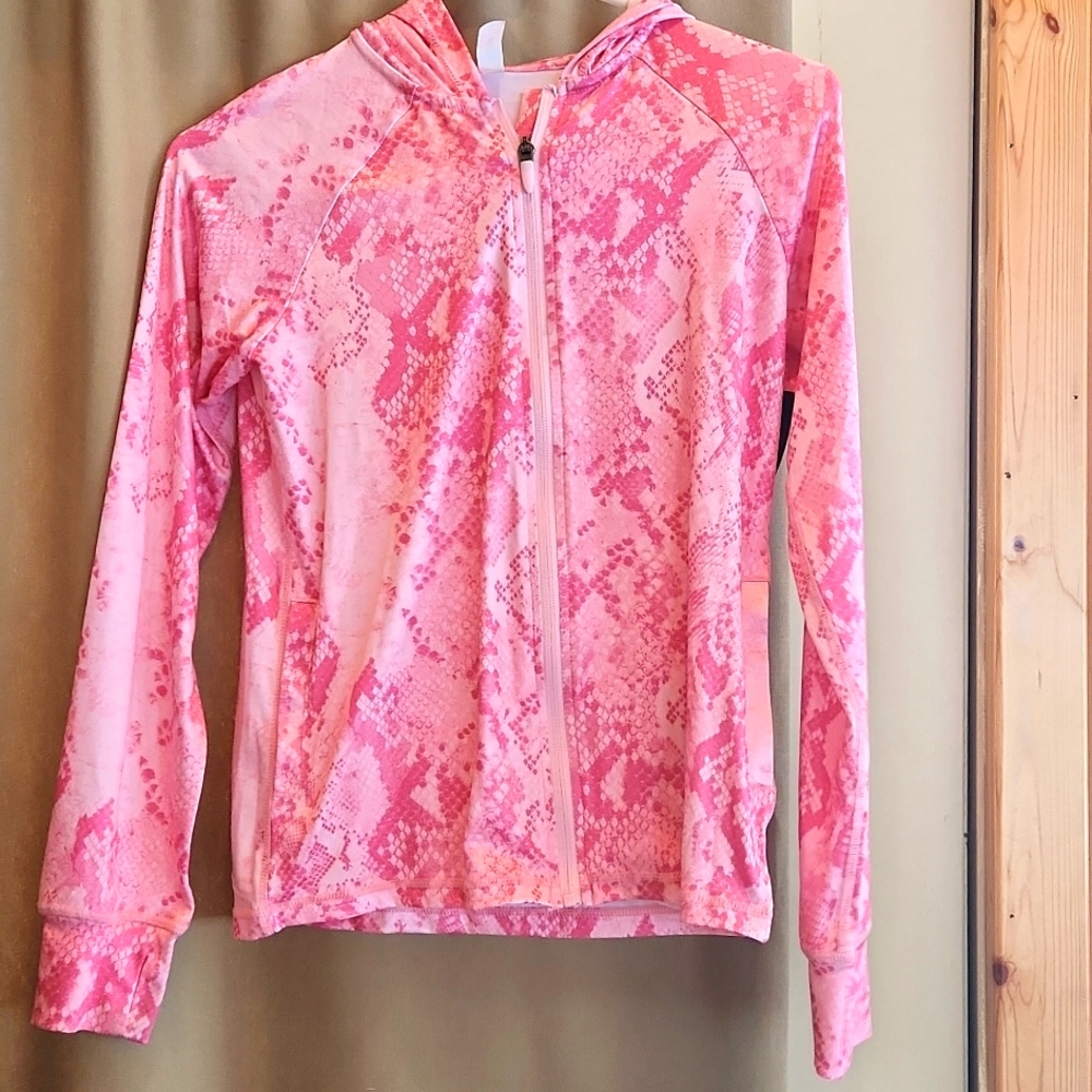 Womens Medium Sports zip up lightweight jacket with hood, pink by ideology.
